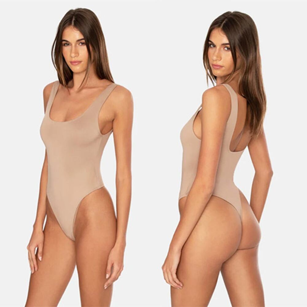 NWT OW Hanna High Cut Leg Sleeveless Bodysuit Nude Women's Size: Large